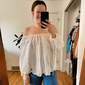 Innika Choo Balloon Full Sleeve Off the Shoulder Cream and Bronze Blouse Small